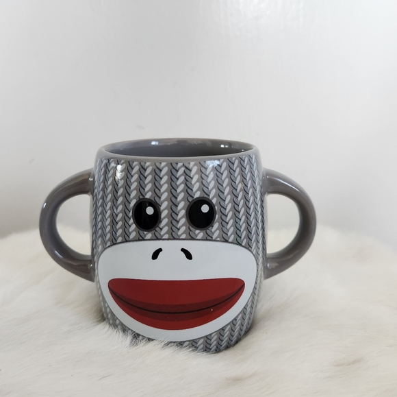 Galerie Double-Sided Gray Sock Monkey Ceramic Teacup Coffee Mug with Handle - Picture 3 of 6